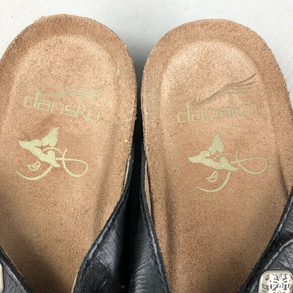 Dansko Womens Size 38 (7.5-8) Janie Black Leather Open Toe Strappy Slide Sandals - Picture 13 of 15